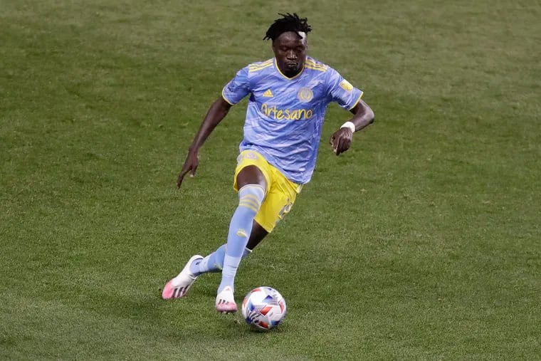 Olivier Mbaizo on the ball for the Union during a game last season.