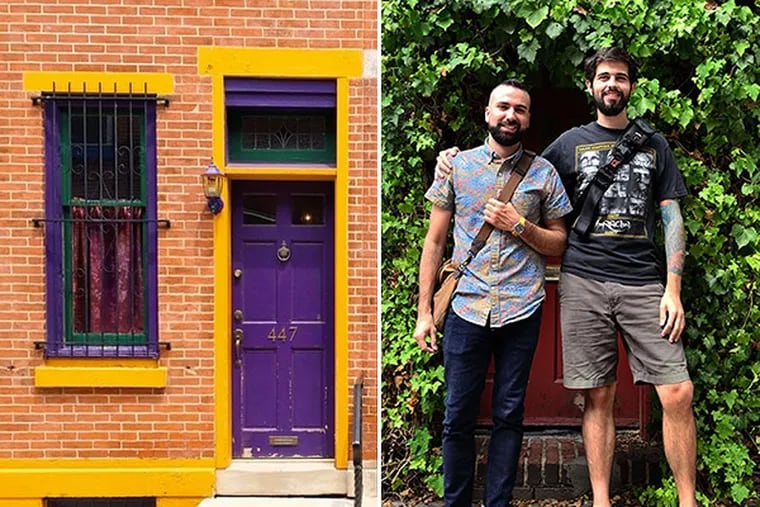 Billy Cress (left) and Austin Hodges take photos of city houses, posting them using the #phillyhomeportrait hashtag.