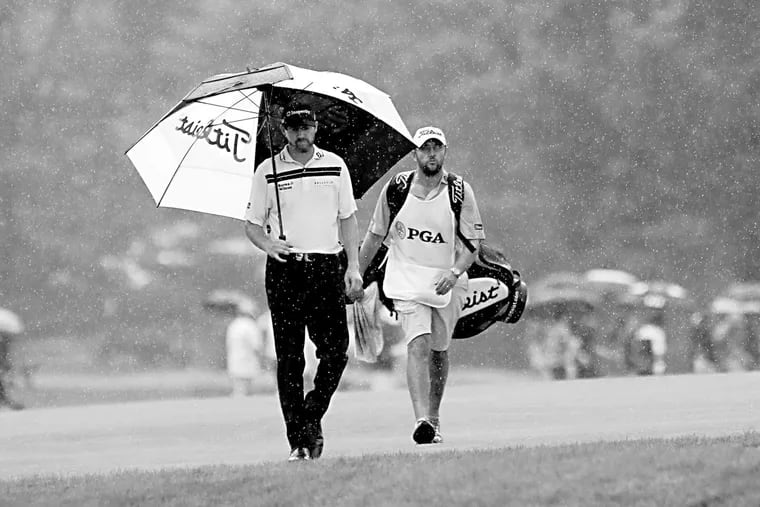 Jimmy Walker approaches his ball on the 17th fairway en route to the PGA Championship.