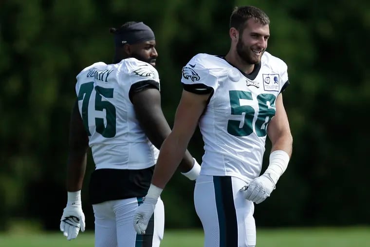 Eagles defensive end Casey Toohill (right), with teammate and fellow defensive end Vinny Curry, impressed the Eagles with his work ethic.