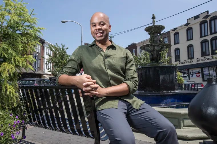 R. Eric Thomas at the East Passyunk Singing Fountain. Thomas just won the prestigious Lanford Wilson Award from the Dramatists Guild, to recognize early-career work.