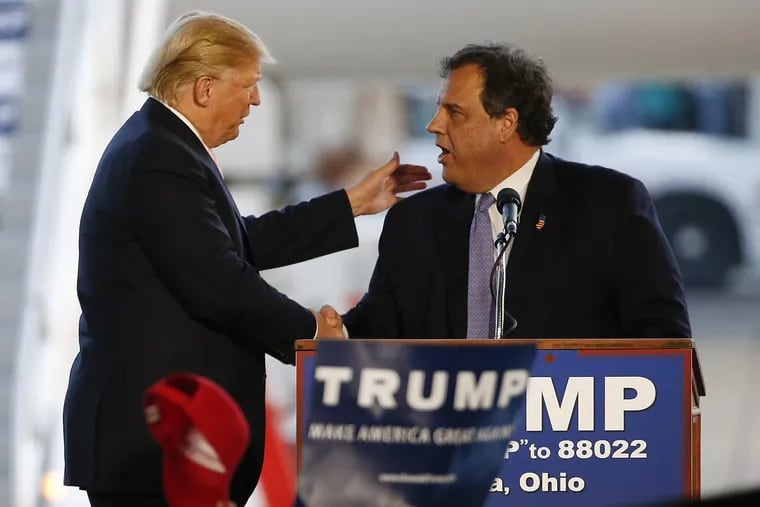 Then Republican presidential candidate Donald Trump and New Jersey Gov. Chris Christie on the campaign together during the 2016 election.