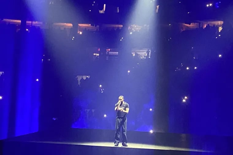 Drake on Monday night at the Wells Fargo Center in the first of two back-to-back sold-out Philadelphia shows on his "It's All a Blur Tour" with 21 Savage.
