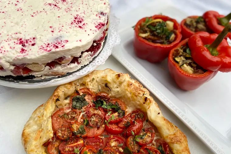 Red foods, which symbolize blood and resilience of African Americans,  are a significant part of Juneteenth celebrations.  Here, a tomato pie, stuffed red peppers and strawberry tiramisu bring a twist on tradition.