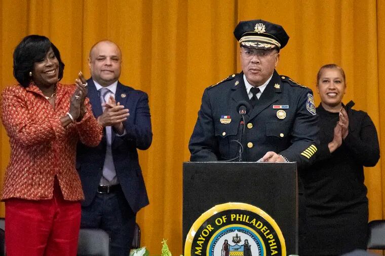 Mayor Cherelle Parker at the swearing-in ceremony for Police Commissioner Kevin Bethel on Tuesday.