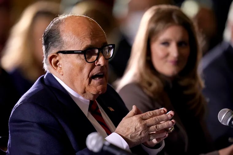 President Donald Trump's lawyer Rudy Giuliani during a hearing of the Pennsylvania State Senate's Republican Majority Policy Committee on Nov. 25 in Harrisburg.
