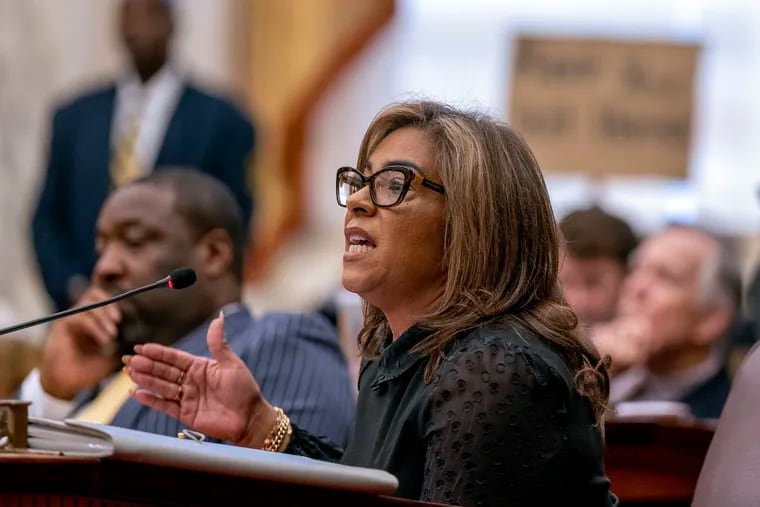 Councilmember Quetcy Lozada speaks in the chamber as Philadelphia City Council meets Sept. 14, 2023.