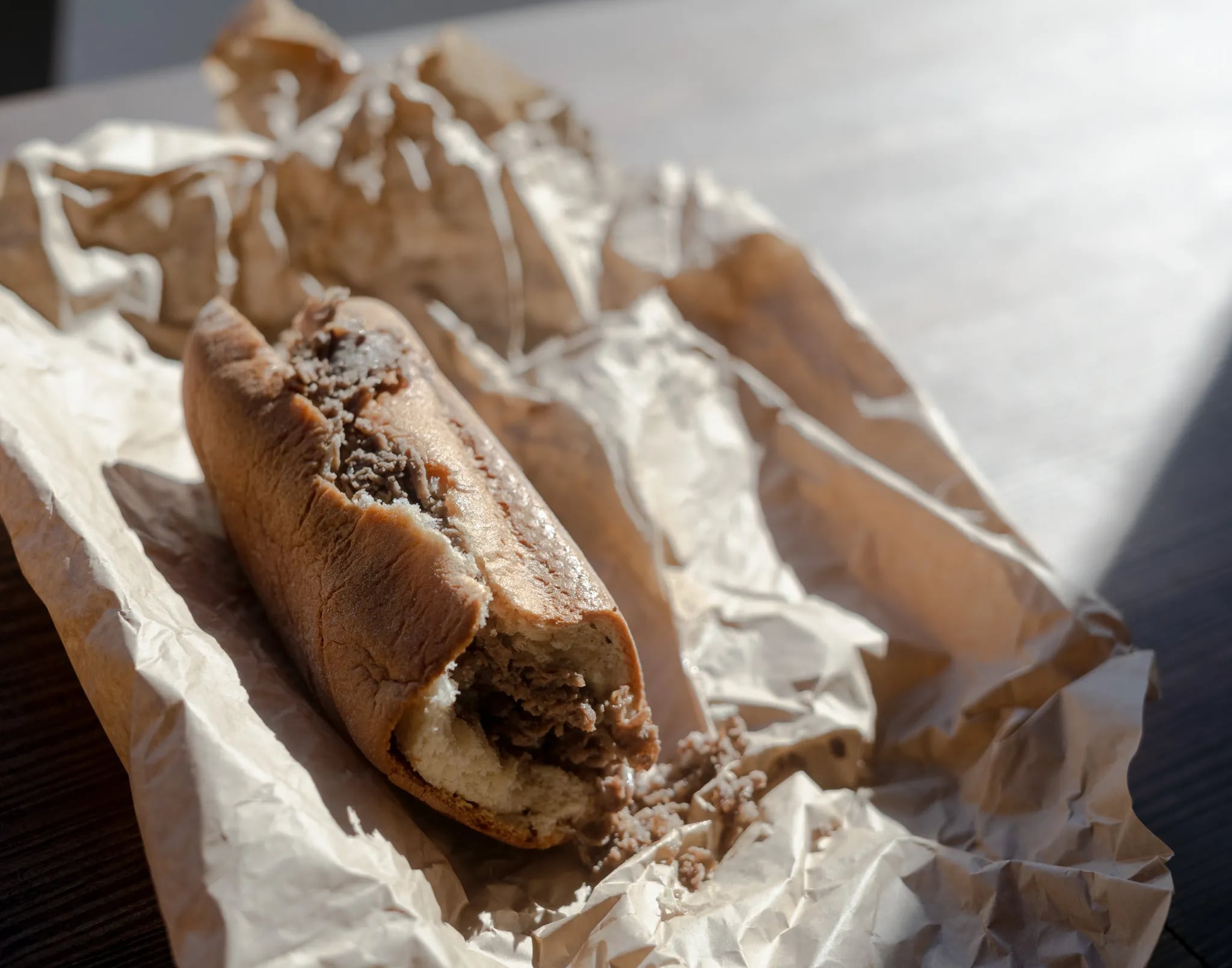 A gluten-free cheesesteak from the Gluten-Free concession stand at Citizens Bank Park.