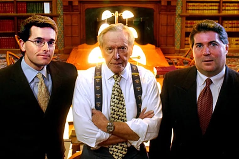 When America went to war against Osama Bin Laden and the Taliban, Philadelphia negligence lawyer James Beasley, Sr. did too. He poses with his son James Beasley, Jr. (left) and Slade McLaughlin.