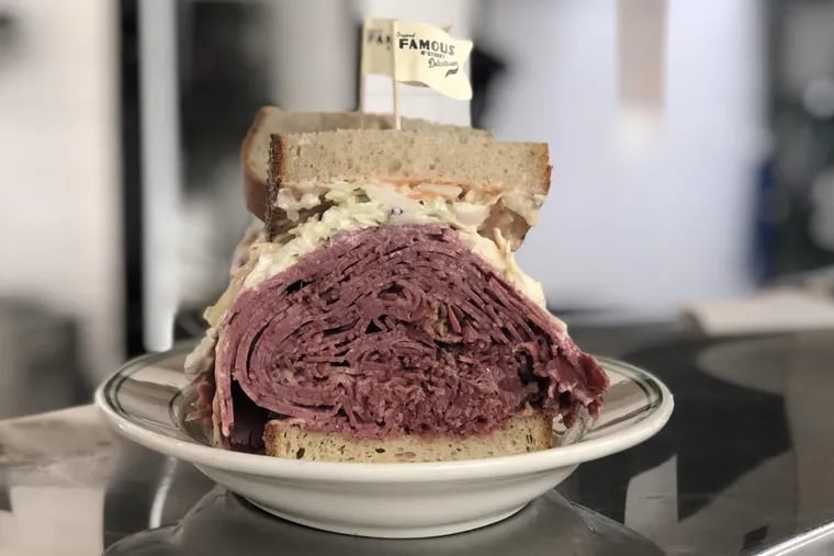 A corned beef special is ready for a table at Famous 4th Street Deli in Queen Village.