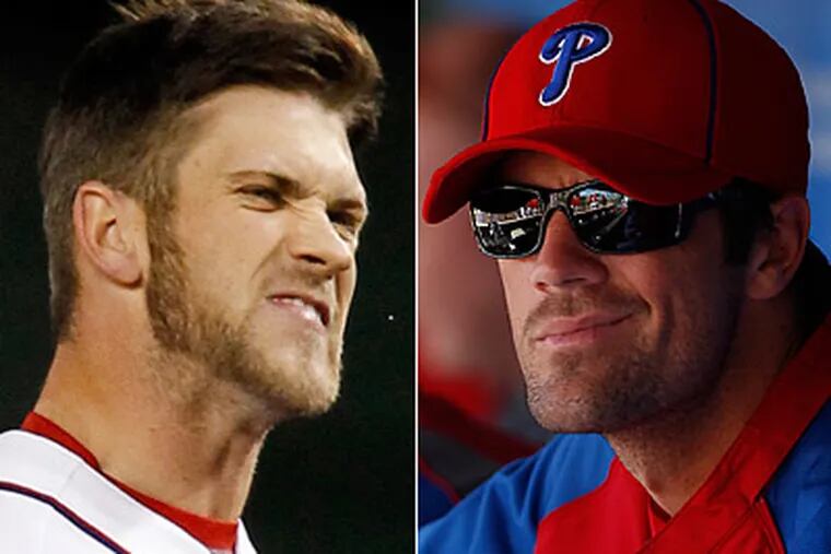 What will happen the next time Bryce Harper faces Cole Hamels? (Staff/AP Photos)