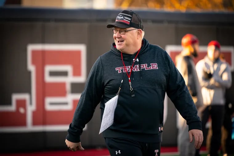 Serving as Temple's interim head coach, Ed Foley directs the Owls' bowl practice in December.