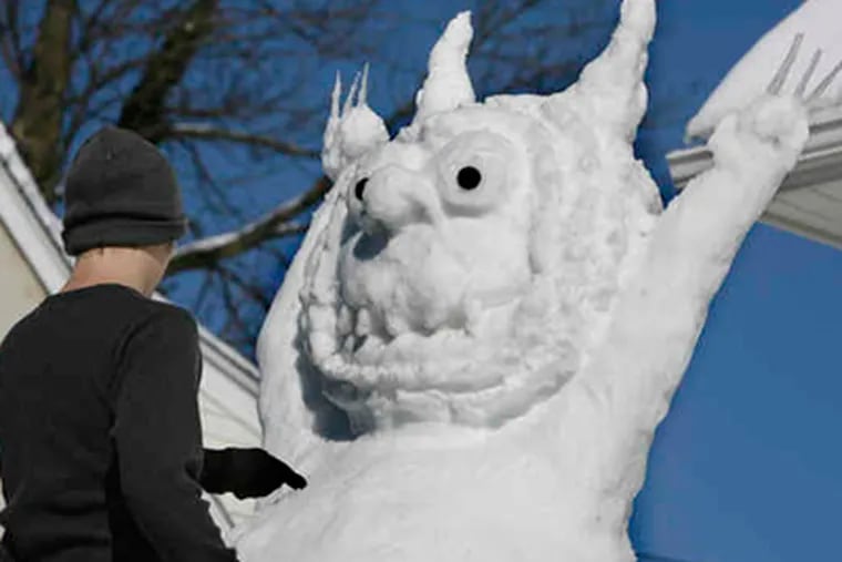 Could pajamas and spoons have caused last winter's major blizzards? In February Nick Velardi of Woodlyn created a snowman inspired by Maurice Sendak's "Where the Wild Things Are."