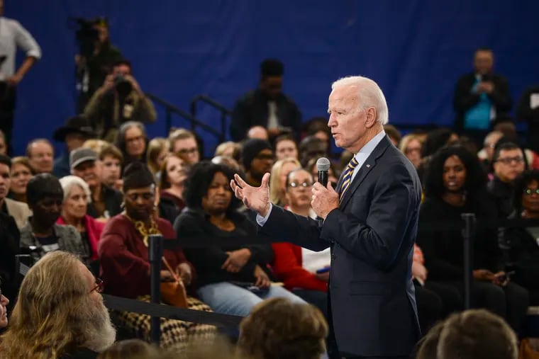 Democratic presidential candidate Joe Biden at a town hall event in Greenwood, S.C., in November.