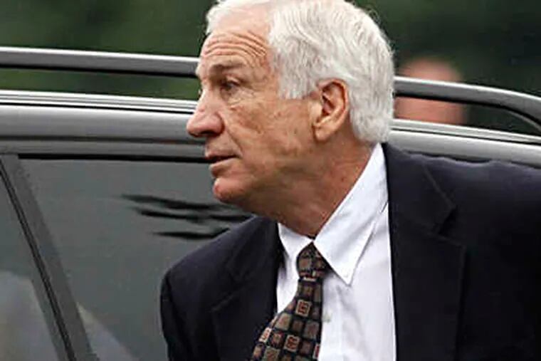 Jerry Sandusky arriving for court. The former coach with the Penn State football program is charged with 52 counts of child sex abuse. DAVID SWANSON / Staff Photographer