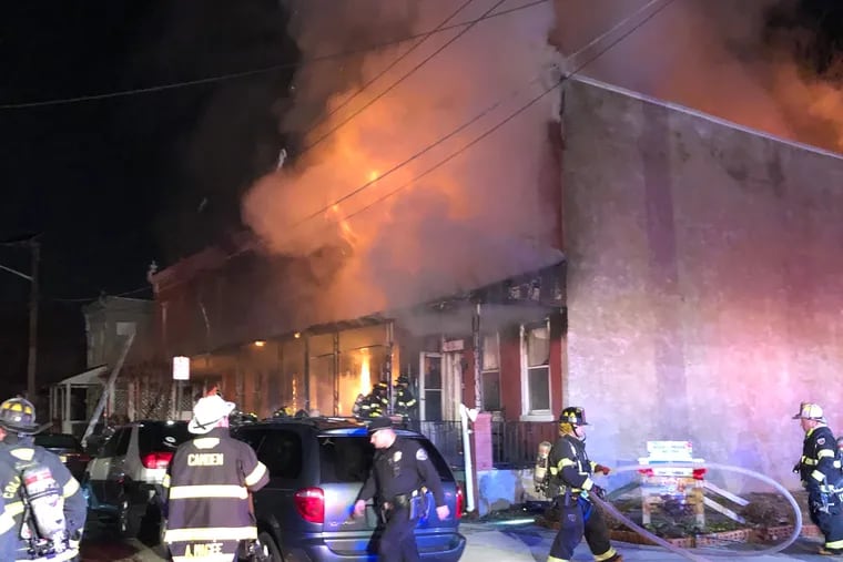 A two-alarm fire broke out early Thursday on the 900 block of Cedar Avenue in North Camden. Several homes were damaged and several people suffered minor injuries.