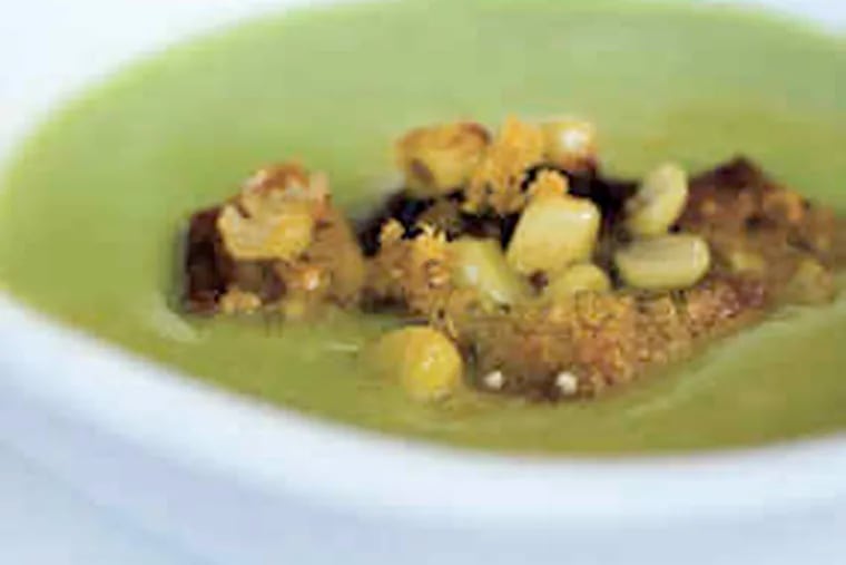Succotash Soup with Garlicky Cornbread Croutons.