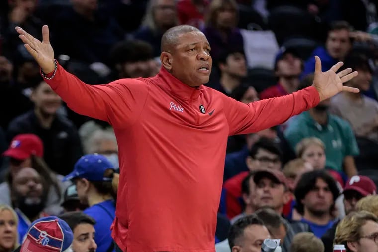 Sixers head coach Doc Rivers was not happy about a call while playing the Wizards at the Wells Fargo Center.