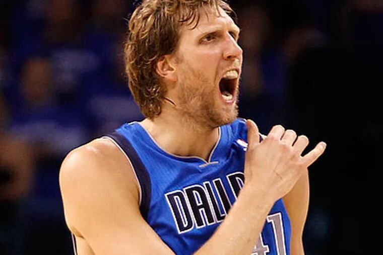 Dirk Nowitzki scored 40 points in the Mavericks' Game 4 win over the Thunder in Oklahoma City. (Eric Gay/AP)