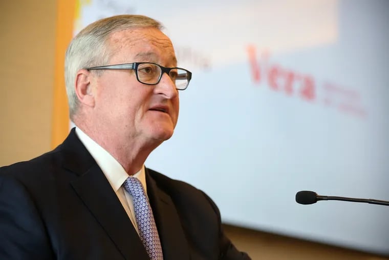 Mayor Jim Kenney speaks during a news conference announcing a new legal defense initiative for detained immigrants, held at the National Constitution Center in Philadelphia on Tuesday. The Vera Institute of Justice and the city will jointly fund a pilot program to support legal representation for detained immigrants.