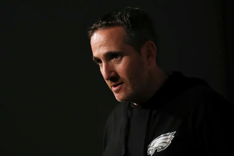Eagles general manager Howie Roseman stands to exit following a joint press conference with head coach Nick Sirianni regarding next week's NFL Draft at the NovaCare Complex in Philadelphia on Thursday, April 20, 2023.