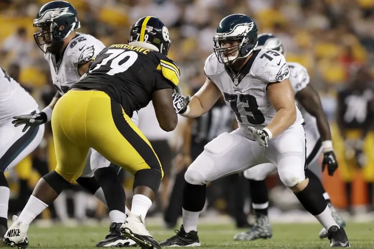 Eagles rookie Isaac Seumalo (right) , taking on the  Steelers&#039; Javon Hargrave in a preseason game, is likely  to start at  right tackle in place of injured Allen Barbre  on  Sunday.