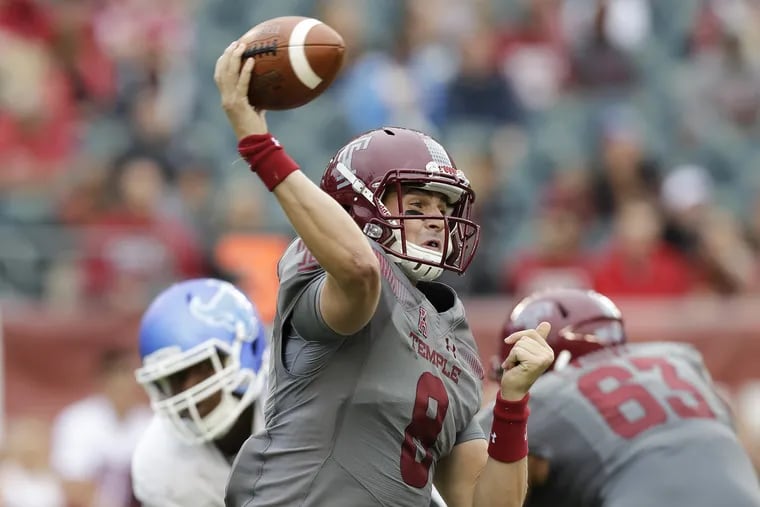 Temple quarterback Frank Nutile throws the football against Buffalo on Saturday, September 8, 2018. YONG KIM / Staff Photographer