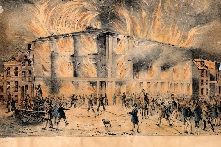 "Destruction by Fire of Pennsylvania Hall. On the night of the 17th May, 1838."