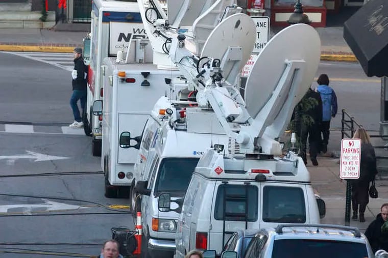 On what turned out to be an anticlimactic day in Bellefonte, Pa., satellite trucks took up prime real estate near the courthouse.