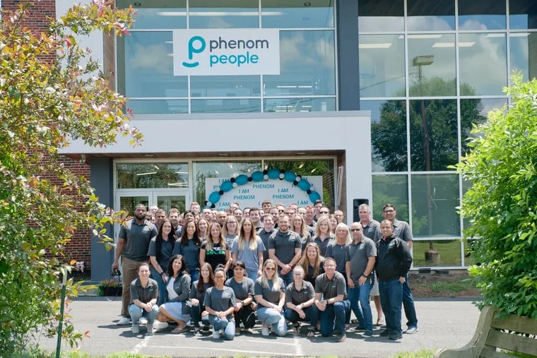 Phenom staff at the company's headquarters in Ambler in 2019. The fast-growing HR software platform maker employs 450 in Hyderabad, India, and 150 in the Philadelphia area.
