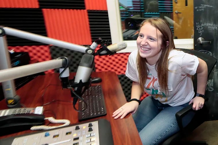 WHHS 2019 General Manager Anya Winoski in the studio at Haverford H.S.’s WHHS radio station on December 6, 2019. The radio station was celebrating their 70th anniversary and is the oldest non-commercial educational FM station in the United States.