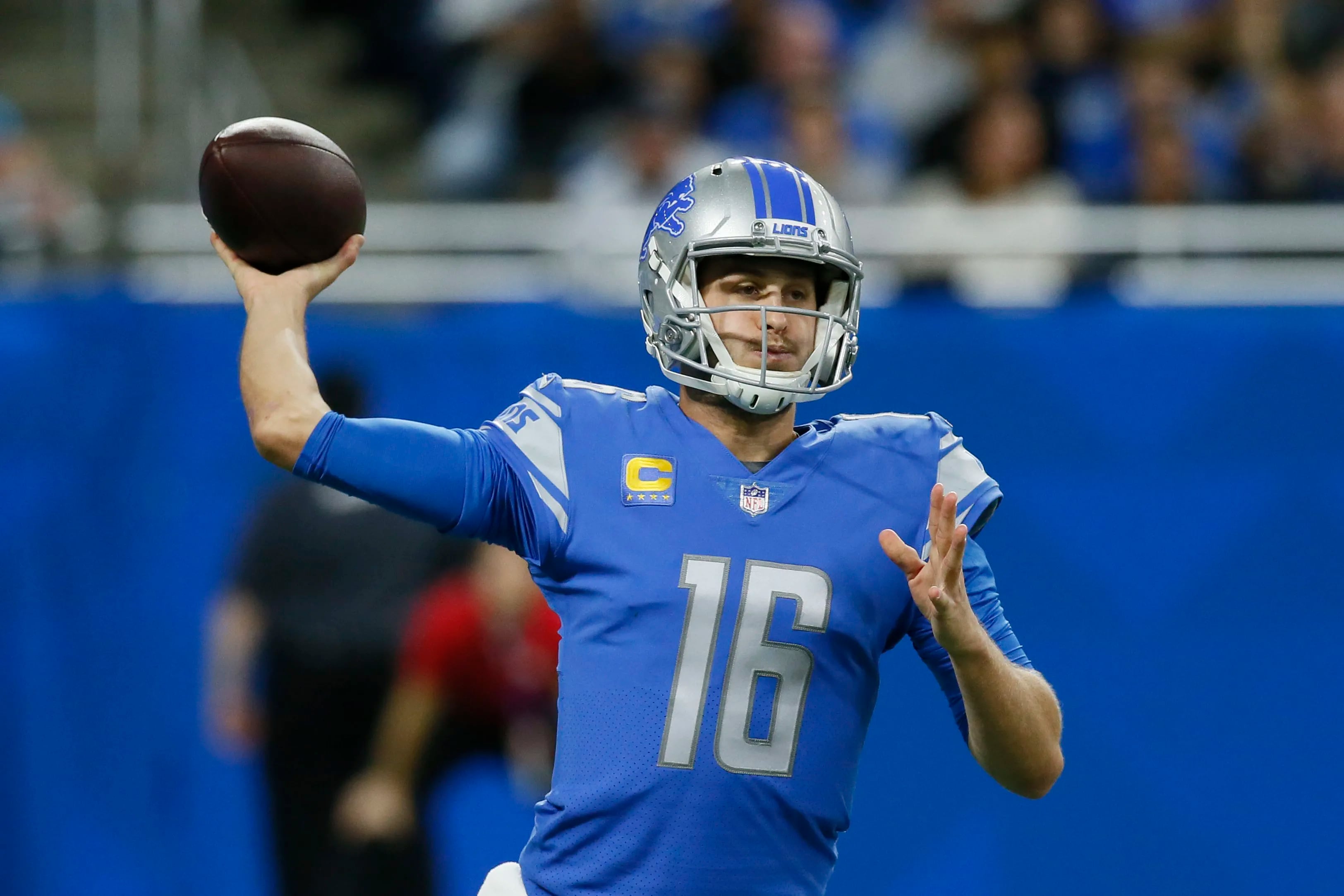 Jared Goff and the Lions are trying to keep pace with the Eagles in the NFC playoff race. 