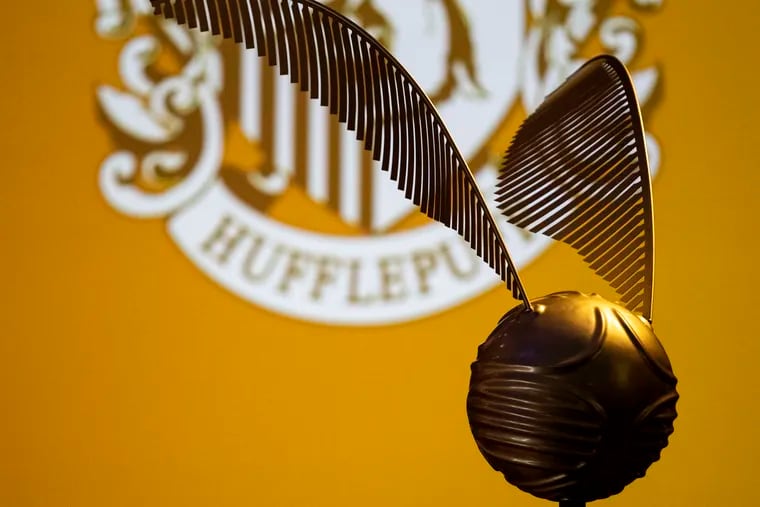 A Golden Snitch on display during an announcement about the opening of "Harry Potter: The Exhibition" at the Franklin Institute in Philadelphia.