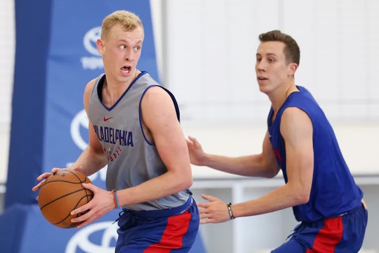 Maverick Rowan (left) worked out for the Sixers on Wednesday as part of the team's predraft workouts with prospects.