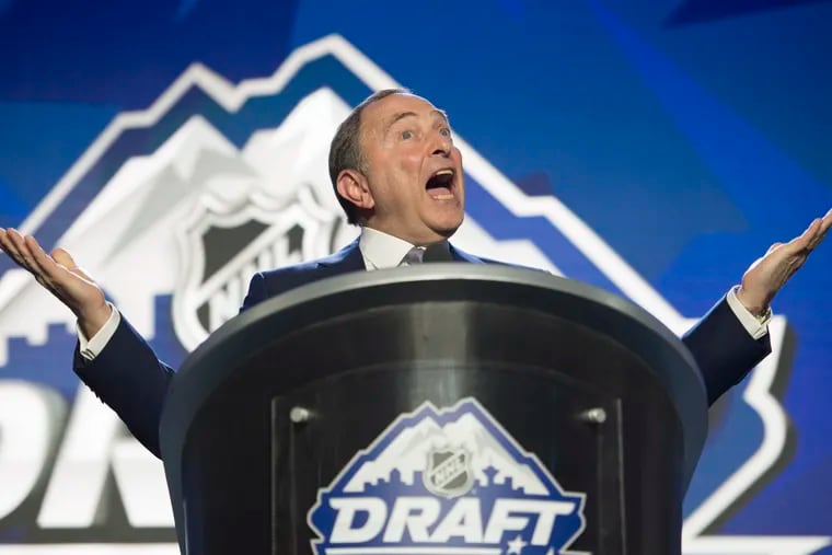 NHL Commissioner Gary Bettman was booed early and often during the first round of the league's draft in Vancouver, British Columbia, Friday, June, 21, 2019. (Jonathan Hayward/The Canadian Press via AP)