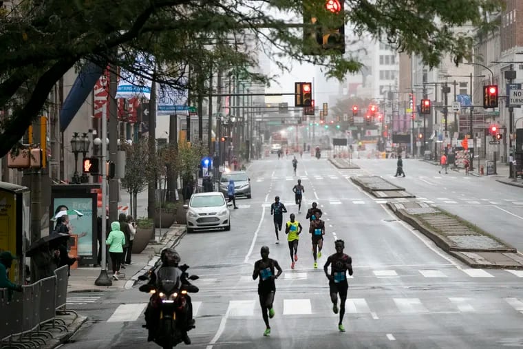 Runners make their way down Broad Street during the Broad Street Run in October. On Sunday, the race returns to its spring roots.