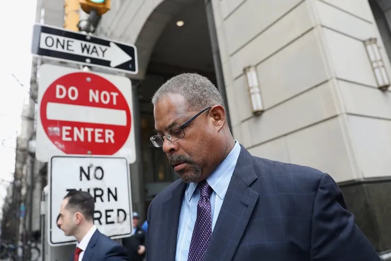 Former Philadelphia police Chief Inspector Carl Holmes leaving the Stout Center for Criminal Justice after a preliminary hearing in March 2020. The charges were ultimately withdrawn. He is in the process of being reinstated.