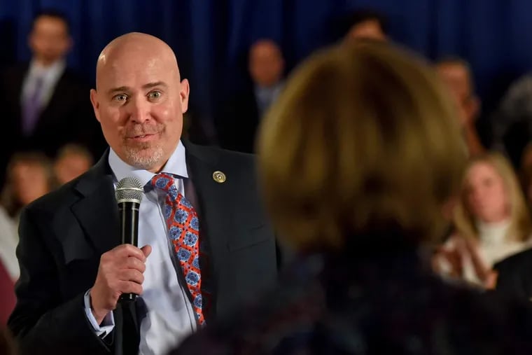 U.S. Rep. Tom MacArthur answers questions from constituents during a town meeting in Waretown, Ocean County Monday, March 6, 2017.