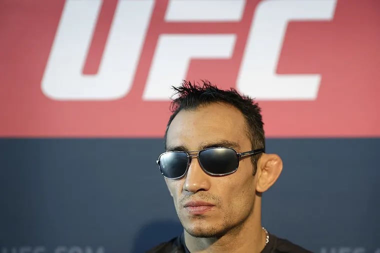 In this Thursday, March 2, 2017 file photo, Tony Ferguson speaks with the media during a news conference for UFC 209 in Las Vegas. Ferguson is scheduled to battle Khabib Nurmagomedov, of Russia, in a mixed martial arts lightweight fight in Las Vegas. Tony Ferguson (22-3) fights seventh-ranked Kevin Lee (16-2) in UFC 216 on Saturday, Oct. 7, 2017. Ferguson has a nine-fight win streak coming into the bout, and the winner could ultimately fight against megastar Conor McGregor to unify the belt.