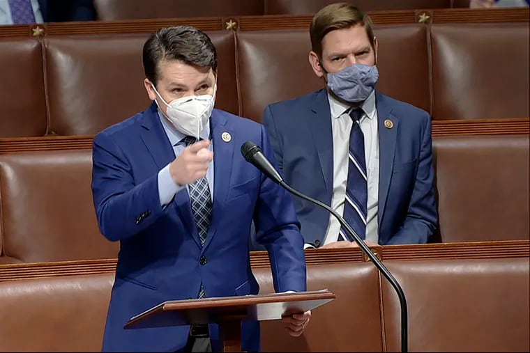 In this image from video, Rep. Brendan Boyle (D, Pa.) speaks as the House debates the objection to confirm the Electoral College vote from Pennsylvania, at the U.S. Capitol early Thursday, Jan. 7, 2021.