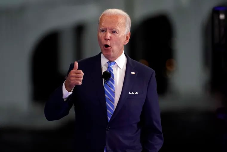 Democratic presidential nominee Joe Biden speaks at an NBC town hall on Monday in Miami.