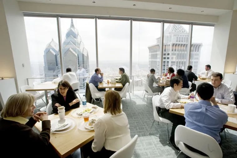 It’s a cafeteria with a view: Ralph’s Cafe serves Comcast employees and their guests from the 43d floor of the Comcast Center. Chief executive Brian Roberts says he regards it as the building’s heart and soul.