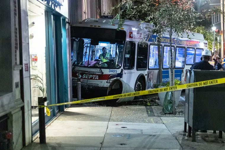 A SEPTA bus crashed into a storefront at 1505 Walnut St. on Tuesday.