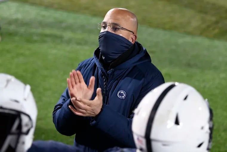 Penn State head coach James Franklin, shown during a 2020 home game against Illinois, has received an oral commitment from 6-foot-8, 340-pound Massachusetts tackle Maleek McNeil.