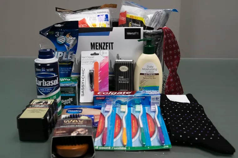 A men's grooming kit is photographed inside the MenzFit office at 1500 Walnut in Center City, Philadelphia on Wednesday, Aug. 07, 2019.  National Men's Grooming Day is Friday, Aug. 16th and to celebrate, MenzFit is putting together a men's grooming kit they plan to use as part of its Work In Progress Program.