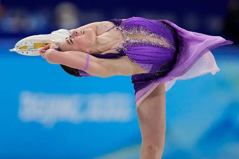 Kamila Valieva, of the Russian Olympic Committee, competes in the women's short program during the figure skating at the 2022 Winter Olympics on Tuesday.