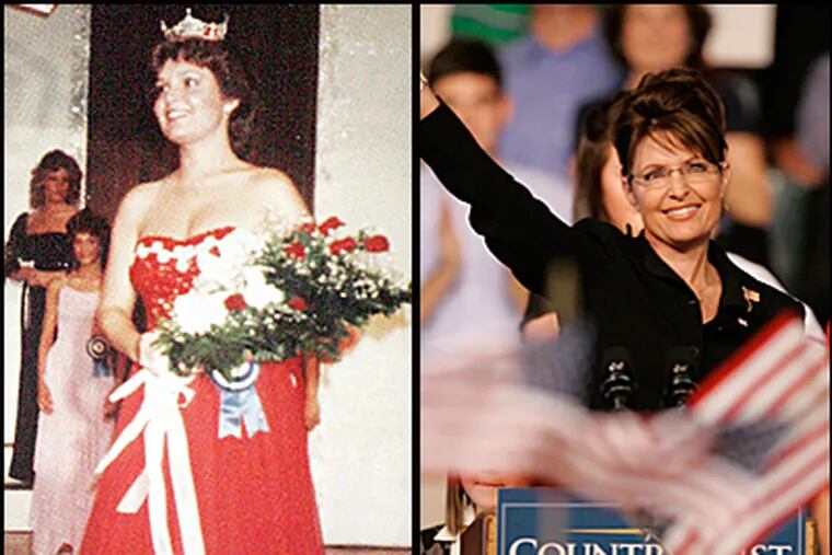 Alaska Gov. Sarah Palin in a 1984 pageant photo (left), and yesterday as she was named by Republican presidential candidate John McCain as his running mate.  (AP)