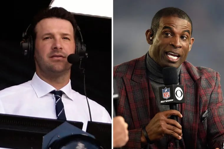 CBS announcer Tony Romo (left) made some comments during Sunday’s Cowboys-Chiefs game that Hall of Famer Deion Sanders didn’t appreciate.