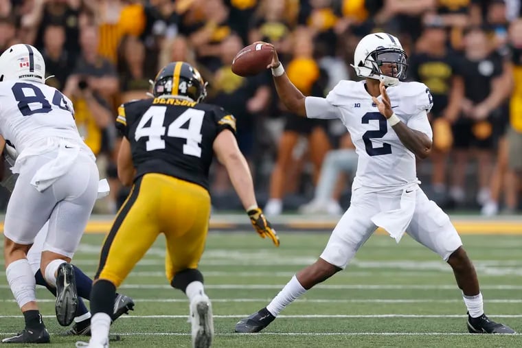 Penn State quarterback Ta'Quan Roberson passes during the loss to Iowa on Oct. 9.