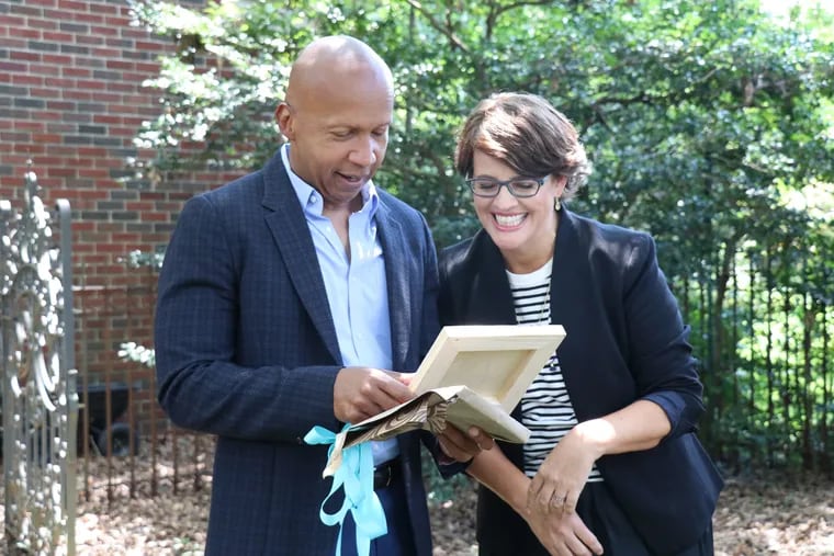 Lawyer and justice activist Bryan Stevenson (left) with Kelly Corrigan, host of PBS' "Tell Me More with Kelly Corrigan," a new interview show premiering Oct. 5 in which Stevenson is the first guest.